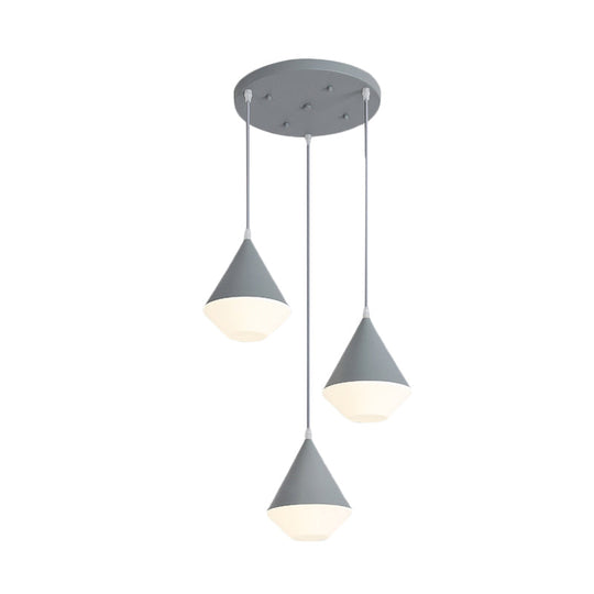 Modern Acrylic Cone Pendant Light with 3 Heads - White/Grey Coffee House Hanging Lamp