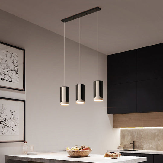 Modern Black Cylindrical Suspension Pendant Lamp - 3-Light Metallic Cluster
