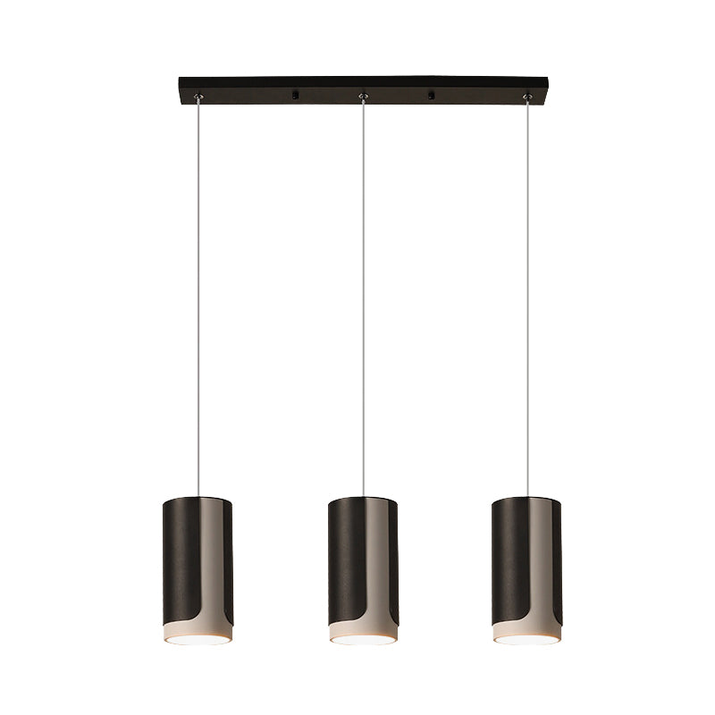 Modern Black Cylindrical Suspension Pendant Lamp - 3-Light Metallic Cluster