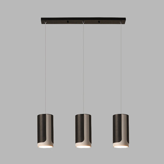 Modern Black 3-Light Metallic Pendant Lamp with Cylindrical Suspension