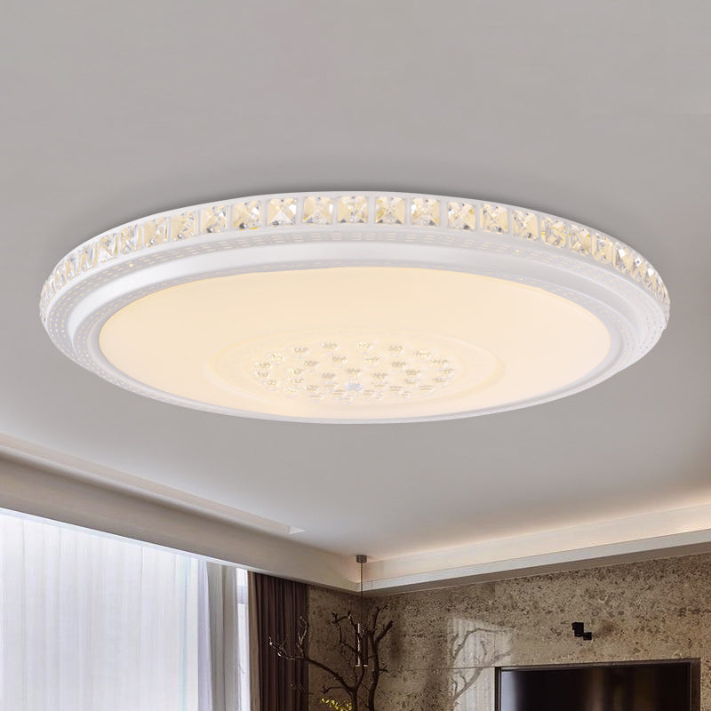 Modern LED Ceiling Flush Light with Crystal Detail, White, Warm/White Light, 12"/16"/19.5" Dia.