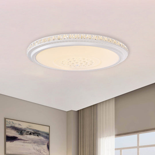 Modern LED Ceiling Flush Light with Crystal Detail, White, Warm/White Light, 12"/16"/19.5" Dia.