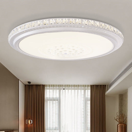 Modern LED Ceiling Flush Light with Crystal Detail, White, Warm/White Light, 12"/16"/19.5" Dia.