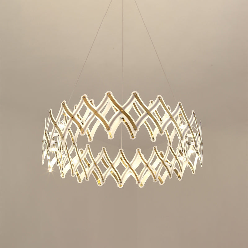 Lustre contemporain à LED en acrylique - Grille de 31,5"/23,5" de largeur, chrome/or, lumière chaude/blanche