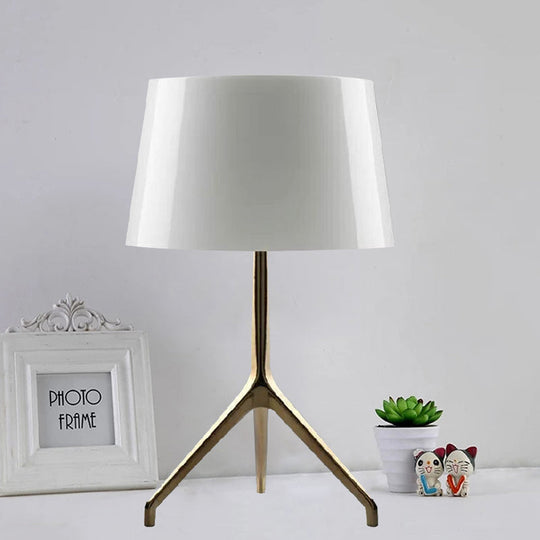 Gold Metal Tripod Nightstand Lamp With Barrel Shade For Bedroom Simple & Elegant Design