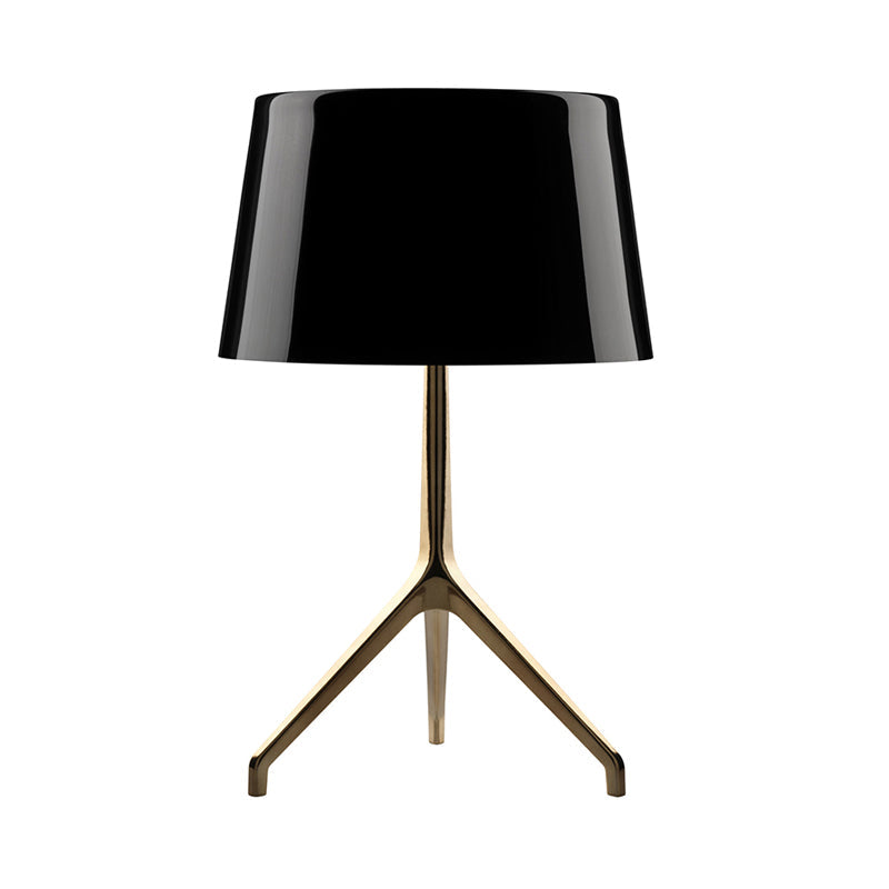 Gold Metal Tripod Nightstand Lamp With Barrel Shade For Bedroom Simple & Elegant Design
