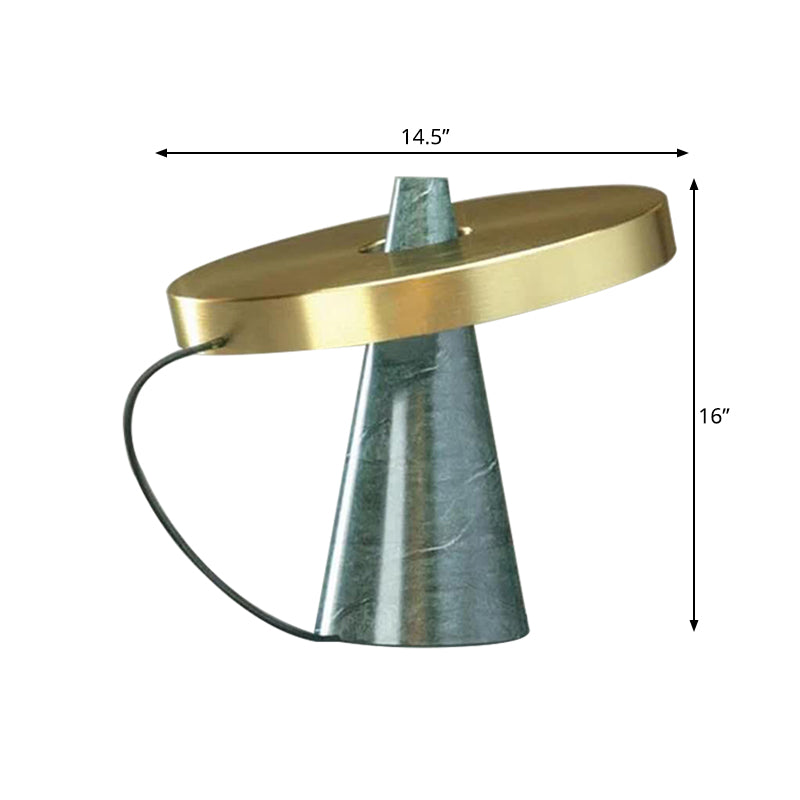 Modern Metallic 1-Head Gold Finish Desk Lamp With Aqua Marble Base