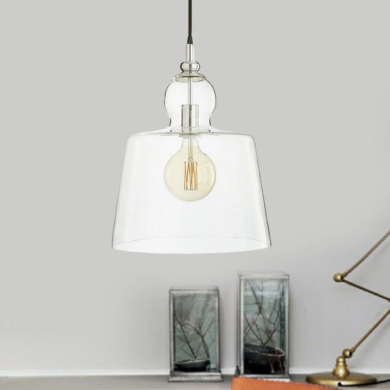 Simple Chrome Ceiling Suspension Light With Clear Glass Shade - Upside-Down Trifle Design