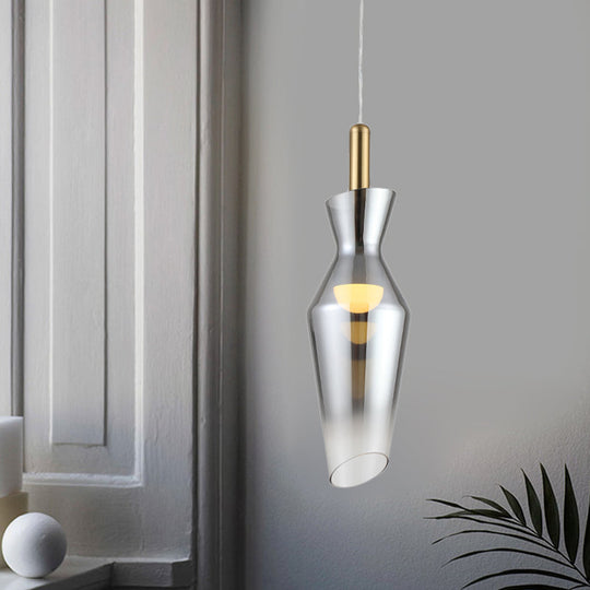Lampe suspendue à LED en verre gris fumé - Kit d'éclairage suspendu en forme d'urne moderniste pour salle à manger