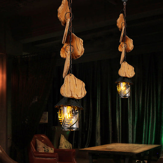 Modern Kerosene Dining Room Pendant Lamp – Factory White Fabric/Clear Glass – 1-Light Black Wood Down Lighting