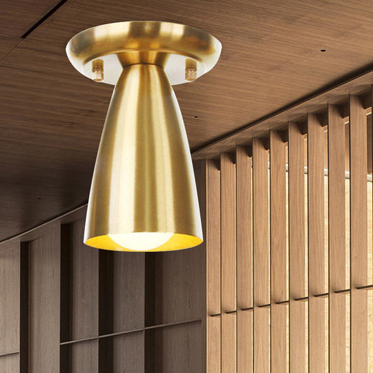 Gold Finish Metal Tubular Industrial Ceiling Flush Mount with 1 Head, Ideal for Foyer Lighting