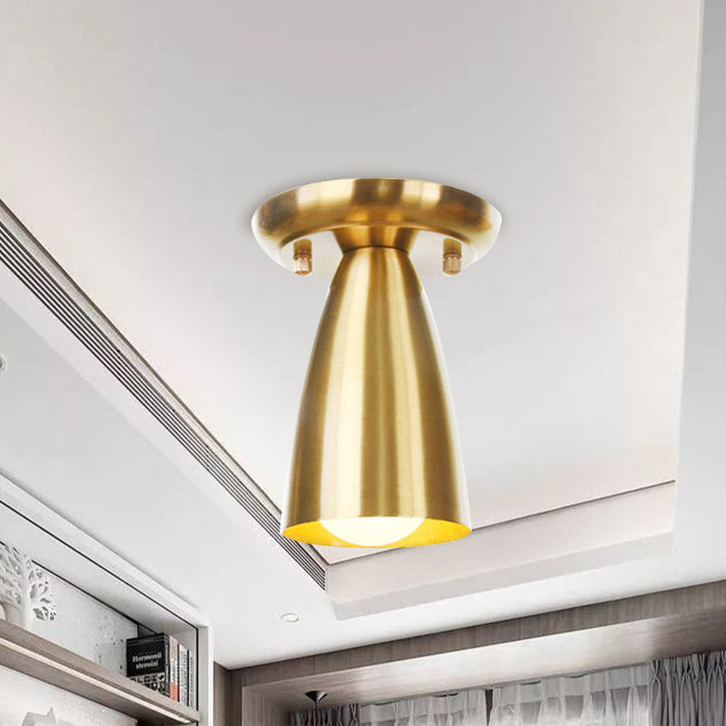 Gold Finish Metal Tubular Industrial Ceiling Flush Mount with 1 Head, Ideal for Foyer Lighting