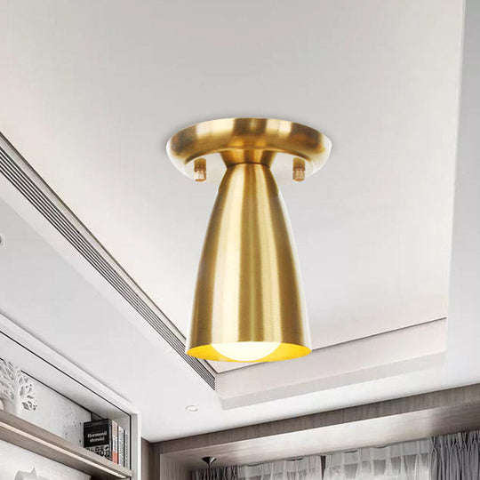 Gold Finish Metal Tubular Industrial Ceiling Flush Mount with 1 Head, Ideal for Foyer Lighting