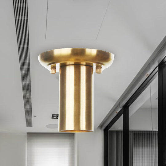 Gold Finish Metal Tubular Industrial Ceiling Flush Mount with 1 Head, Ideal for Foyer Lighting