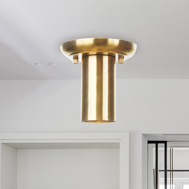 Gold Finish Metal Tubular Industrial Ceiling Flush Mount with 1 Head, Ideal for Foyer Lighting