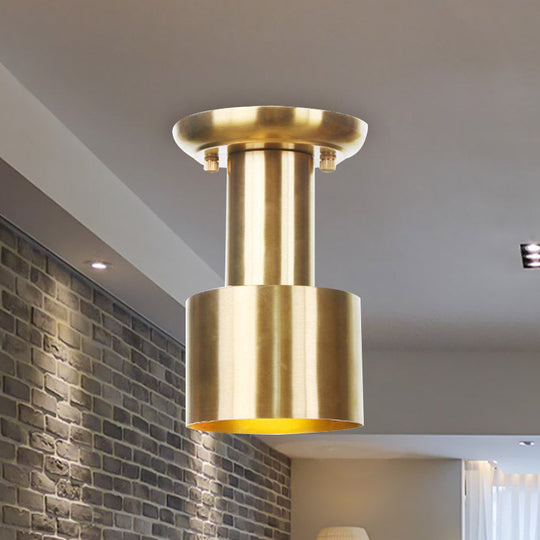 Gold Finish Metal Tubular Industrial Ceiling Flush Mount with 1 Head, Ideal for Foyer Lighting