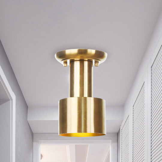 Gold Finish Metal Tubular Industrial Ceiling Flush Mount with 1 Head, Ideal for Foyer Lighting