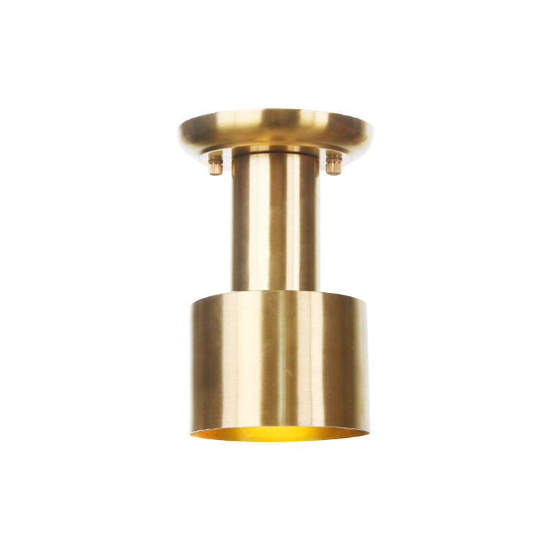 Gold Finish Metal Tubular Industrial Ceiling Flush Mount with 1 Head, Ideal for Foyer Lighting
