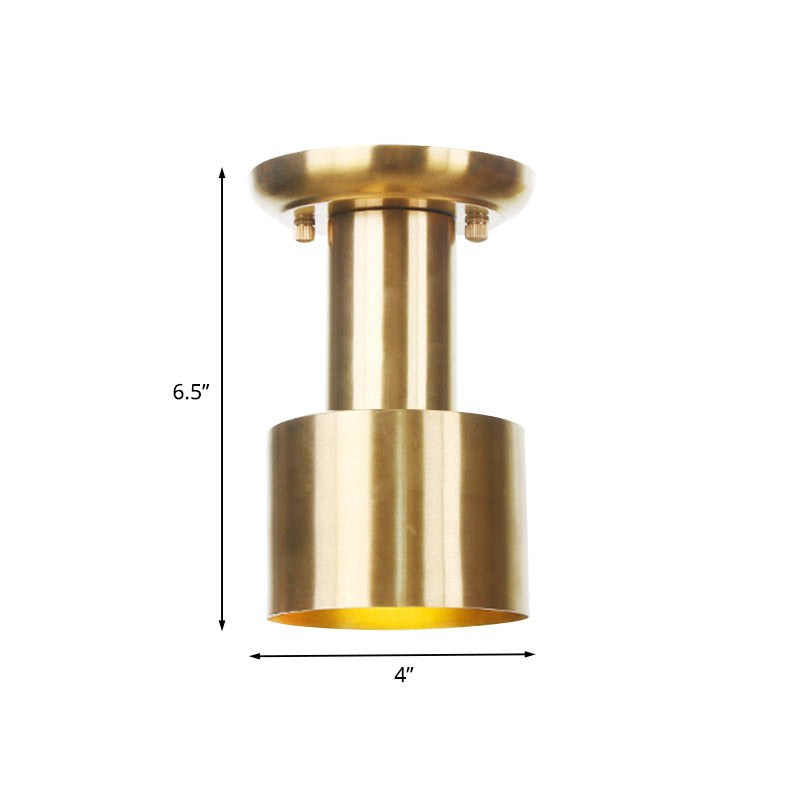 Gold Finish Metal Tubular Industrial Ceiling Flush Mount with 1 Head, Ideal for Foyer Lighting