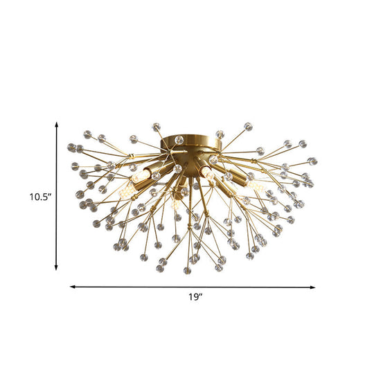 Modernist Metallic Dandelion Flushmount Light In Brass With 3/4/6 Bulbs