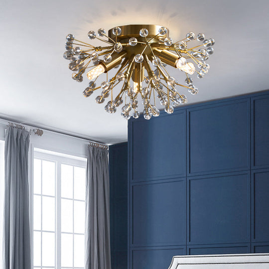 Modernist Metallic Dandelion Flushmount Light in Brass with 3/4/6 Bulbs