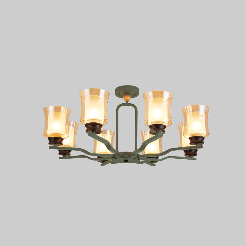 Modernist Semi Flush Mount Ceiling Lamp - Cup Tan Glass 8 Bulbs Radial Design White/Grey/Green