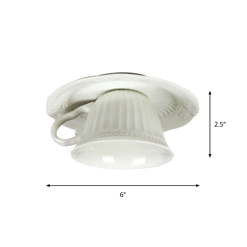 Modern White Coffee Cup Flushmount Light - 1 Head Gypsum LED Ceiling Fixture