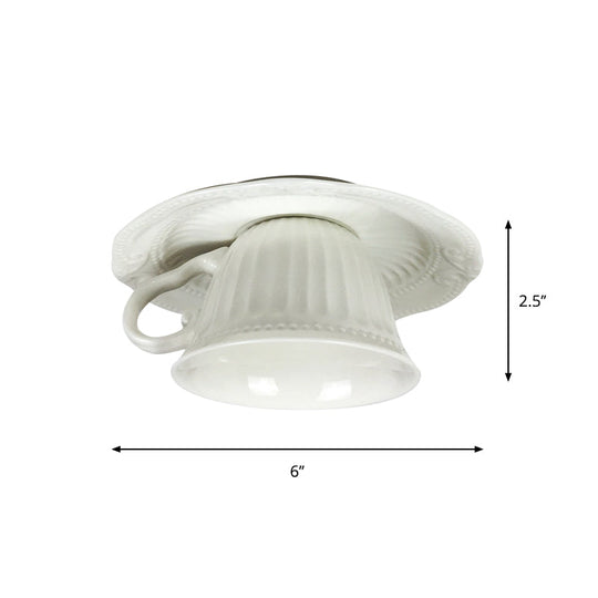 Modern White Coffee Cup Flushmount Light - 1 Head Gypsum LED Ceiling Fixture