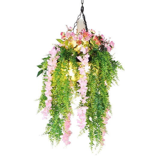 Industrial Plant Ceiling Pendant Light - 1 Head Iron Suspended Fixture Pink/Green For Restaurants