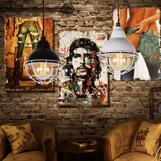 Double Bubble Indoor Pendant Light with Wire Frame, Farmhouse Metal, 1 Light - Black/White Ceiling Pendant