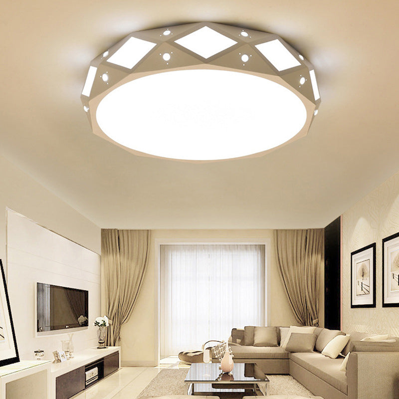 Contemporary Metallic Drum Flush Ceiling Light Fixture - LED White/Warm Light