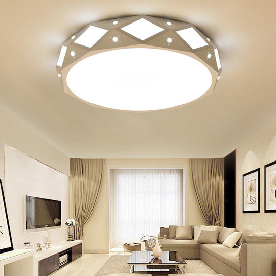 Contemporary Metallic Drum Flush Ceiling Light Fixture - LED White/Warm Light