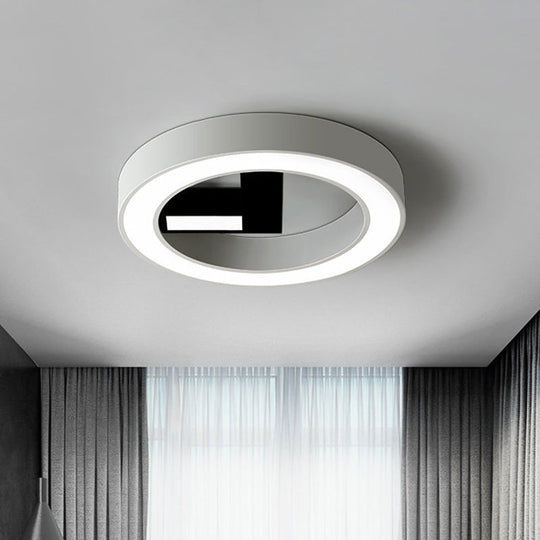 Minimalistic Metal LED Flush Mount Ceiling Light in White & Black - Clock-Shaped for Bedroom