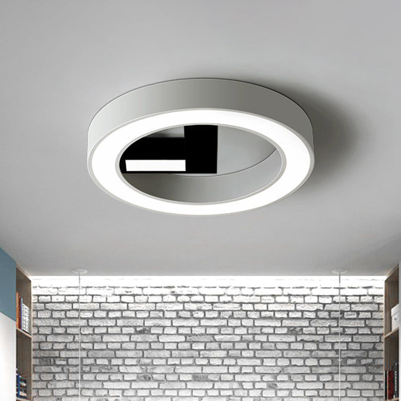 Minimalistic Metal LED Flush Mount Ceiling Light in White & Black - Clock-Shaped for Bedroom