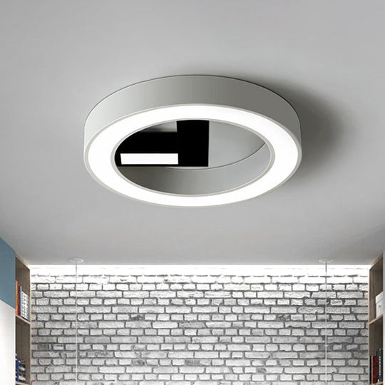 Minimalistic Metal LED Flush Mount Ceiling Light in White & Black - Clock-Shaped for Bedroom
