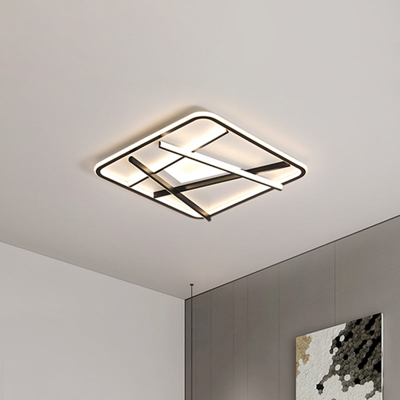 Modern LED Square and Line Flush Mount Ceiling Lamp in White/Warm Light for Bedroom