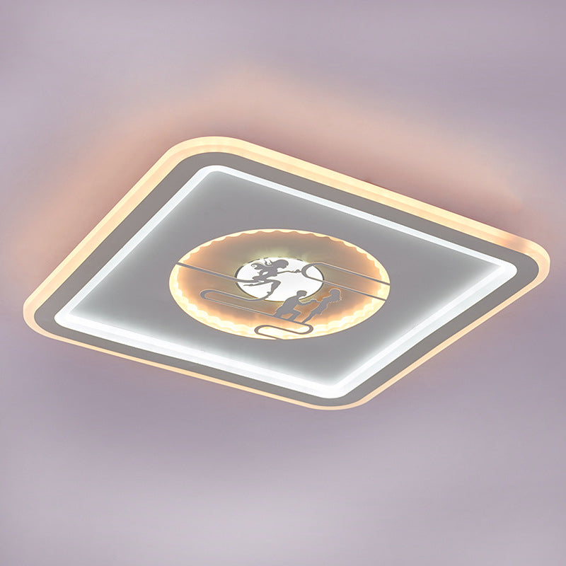 Modern Square Flushmount LED Light - Acrylic White Lamp with Lovers Pattern