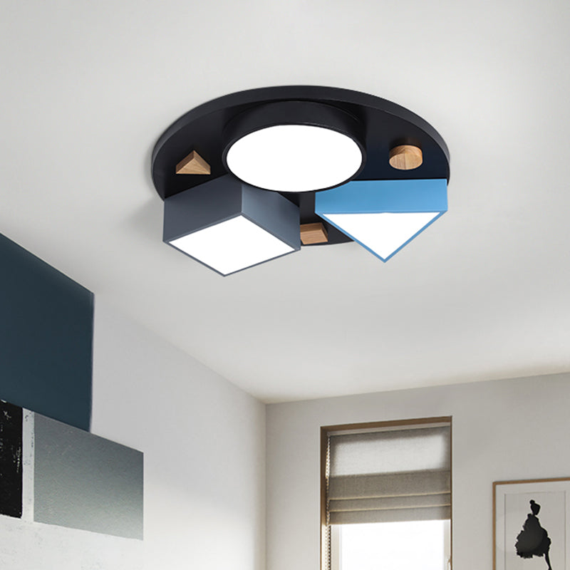 16"/26" W Modern Geometry Iron LED Ceiling Light, Grey/Grey-Blue Flush Mount for Bedroom