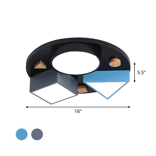 16/26 W Modern Geometry Iron Led Ceiling Light Grey/Grey-Blue Flush Mount For Bedroom