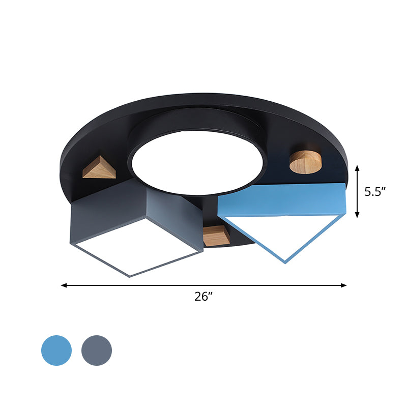 16"/26" W Modern Geometry Iron LED Ceiling Light, Grey/Grey-Blue Flush Mount for Bedroom