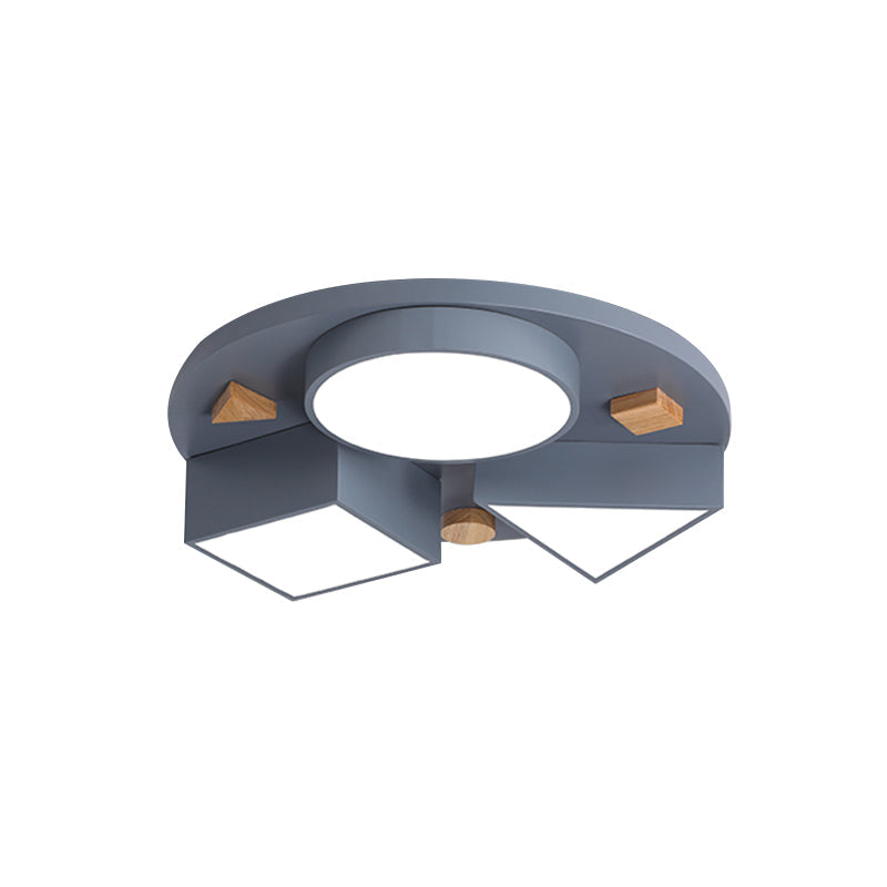 16"/26" W Modern Geometry Iron LED Ceiling Light, Grey/Grey-Blue Flush Mount for Bedroom