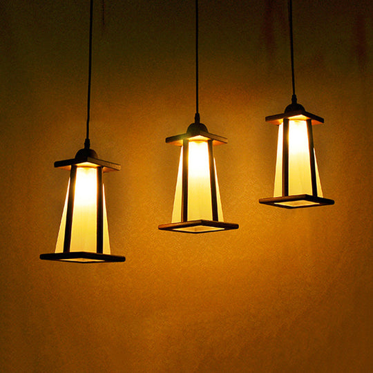 Suspension en bois côtier à 3 lumières avec abat-jour trapézoïdal en verre dépoli - Plafonnier suspendu élégant