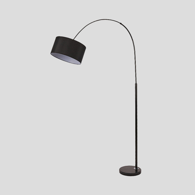 Modern Drum Floor Lamp With Marble Base - Black Fabric Shade Perfect For Living Room