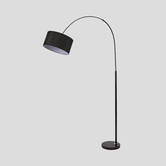 Modern Drum Floor Lamp With Marble Base - Black Fabric Shade Perfect For Living Room