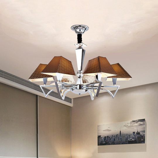 Lustre de plafond géométrique moderne - Lampe suspendue marron à 6 ampoules avec bras chromé
