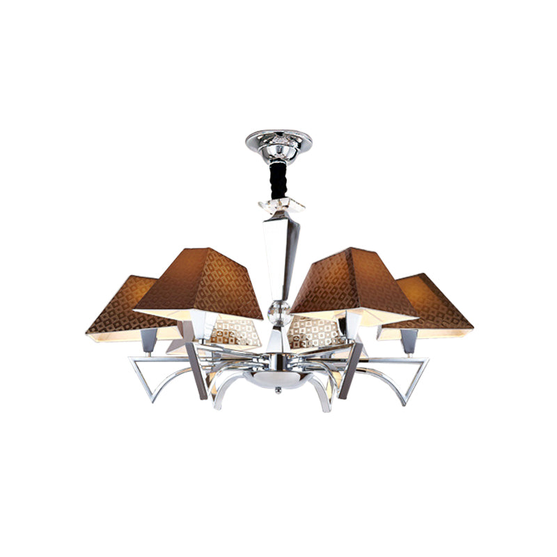 Lustre de plafond géométrique moderne - Lampe suspendue marron à 6 ampoules avec bras chromé