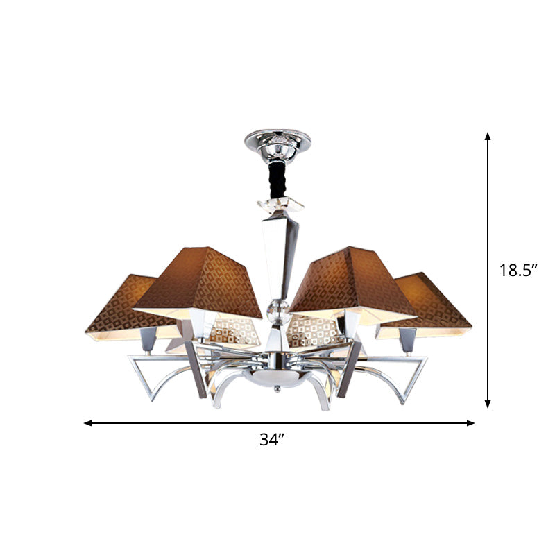 Lustre de plafond géométrique moderne - Lampe suspendue marron à 6 ampoules avec bras chromé