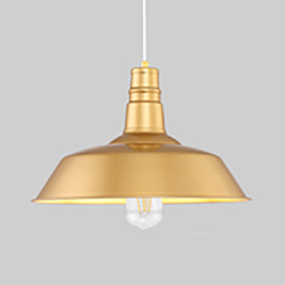 Metal Gold Finish Ceiling Pendant With Barn Shade - Industrial Vintage Hanging Light Fixture Width