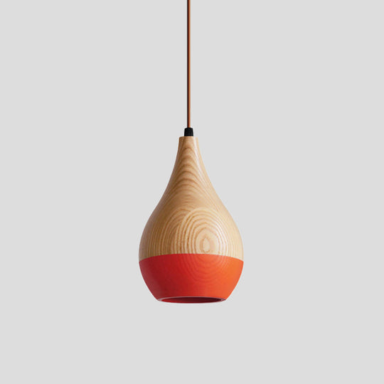 Lampe suspendue LED moderne - Abat-jour en bois en forme de larme rouge/jaune - Lampe suspendue de salle à manger à 1 lampe