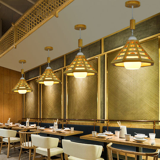 Lampe à suspension moderne en bois avec 1 lumière pour salle à manger de couleur beige